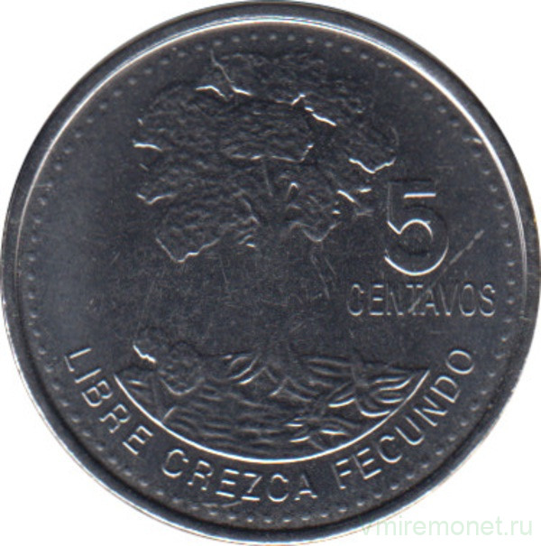 Монета. Гватемала. 5 сентаво 2018 год.