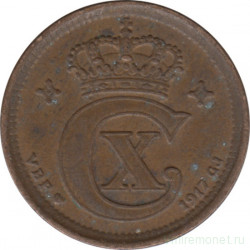 Монета. Дания. 2 эре 1917 год.