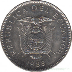 Монета. Эквадор. 5 сукре 1988 год.