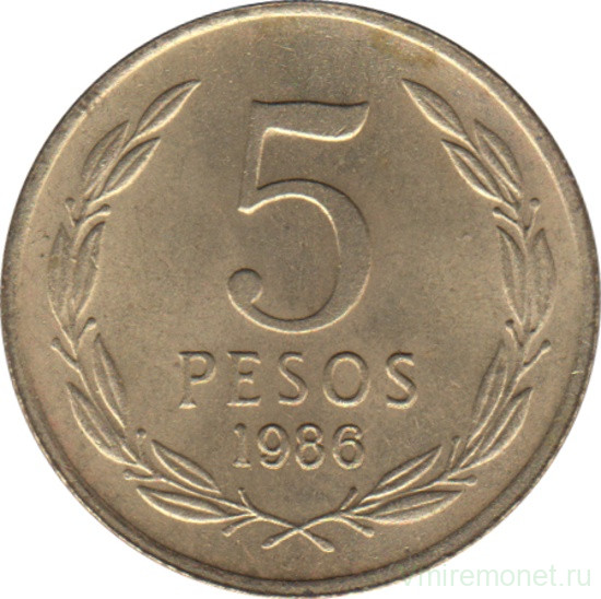 Монета. Чили. 5 песо 1986 год.
