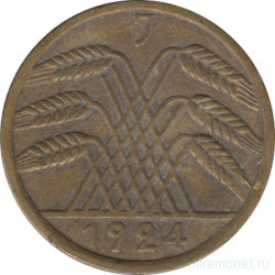 Монета. Германия. Веймарская республика. 5 рентенпфеннигов 1924 год. Монетный двор - Гамбург (J).