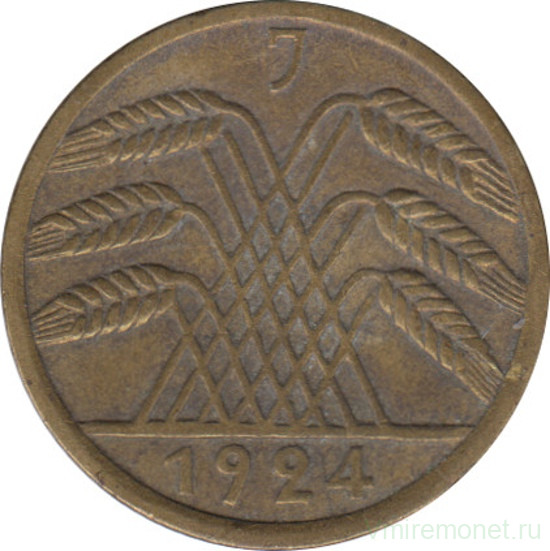 Монета. Германия. Веймарская республика. 5 рентенпфеннигов 1924 год. Монетный двор - Гамбург (J).