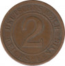 Монета. Германия. Веймарская республика. 2 рейхспфеннига 1924 год. Монетный двор - Гамбург (J). рев.