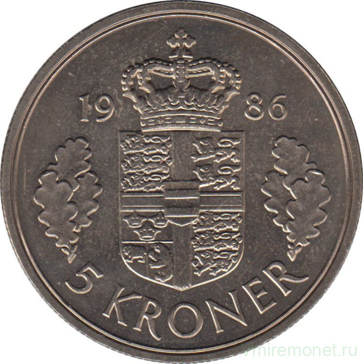Монета. Дания. 5 крон 1986 год.
