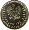 Монета. Польша. 1 грош 2015 год аверс. реверс скан
