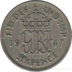 Монета. Великобритания. 6 пенсов 1947 год.