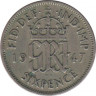 Монета. Великобритания. 6 пенсов 1947 год. ав.