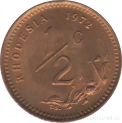 Монета. Родезия. 1/2 цента 1972 год.