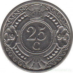 Монета. Нидерландские Антильские острова. 25 центов 1994 год.