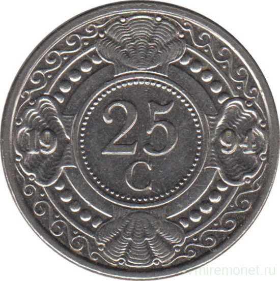 Монета. Нидерландские Антильские острова. 25 центов 1994 год.
