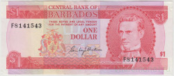 Банкнота. Барбадос. 1 доллар 1973 год. Тип 29а.