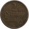 Монета. Польша. Данциг. 2 пфеннига 1923 год. ав