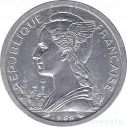 Монета. Реюньон. 2 франка 1969 год.