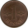 Монета. Финляндия. 1 пенни 1966 год. рев