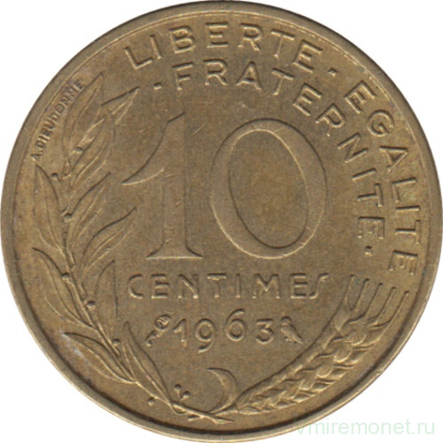 Монета. Франция. 10 сантимов 1963 год.
