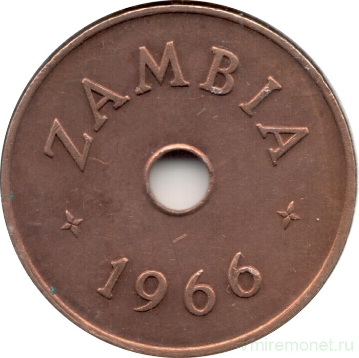 Монета. Замбия. 1 пенни 1966 год.