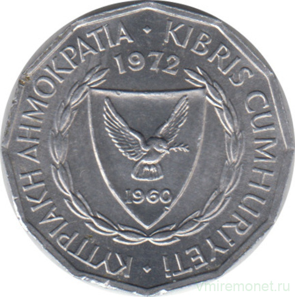 Монета. Кипр. 1 миль 1972 год.