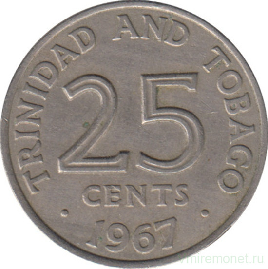 Монета. Тринидад и Тобаго. 25 центов 1967 год.