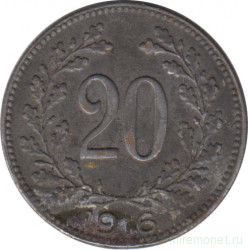 Монета. Австро-Венгерская империя. 20 геллеров 1916 год.