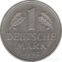 Монета. ФРГ. 1 марка 1992 год. Монетный двор - Гамбург (J).