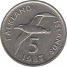 Монета. Фолклендские острова. 5 пенсов 1987 год. ав.