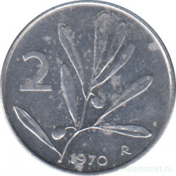 Монета. Италия. 2 лиры 1970 год.