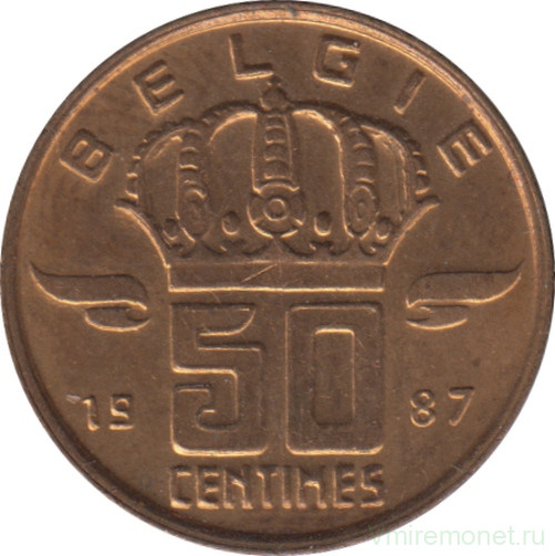 Монета. Бельгия. 50 сантимов 1987 год. BELGIE.