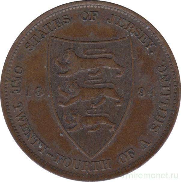 Монета. Великобритания. Джерси. 1/24 шиллинга 1894 год.