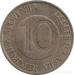 Монета. Словения. 10 толаров 2001 год.