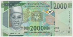 Банкнота. Гвинея. 2000 франков 2018 год.