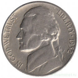 Монета. США. 5 центов 1952 год.  Монетный двор S.