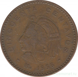 Монета. Мексика. 50 сентаво 1956 год.