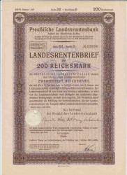 Облигация. Германия. Третий рейх. Прусский государственный пенсионный банк. Облигация на 200 рейхсмарок с 1.07.1939 по 1.10.1943.