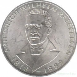 Монета. ФРГ. 5 марок 1968 год. 150 лет со дня рождения Фридриха Вильгельма Райффейсена.