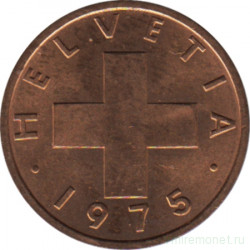 Монета. Швейцария. 1 раппен 1975 год.