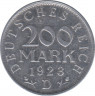 Монета. Германия. 200 марок 1923 год. Монетный двор - Мюнхен (D). ав.