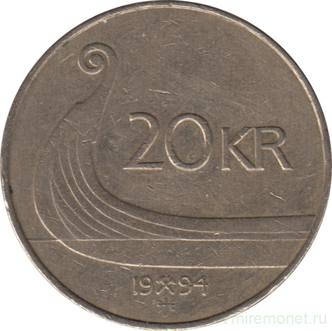 Монета. Норвегия. 20 крон 1994 год.
