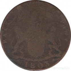 Монета. Британская Индия. Мадрас. 10 кэш 1803 год.