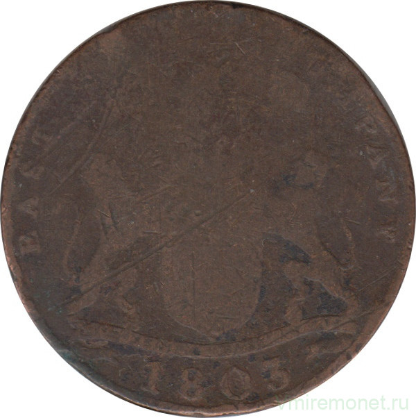 Монета. Британская Индия. Мадрас. 10 кэш 1803 год.