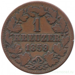 Монета. Германия. Нассау. 1 крейцер 1859 год.