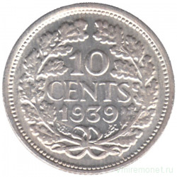 Монета. Нидерланды. 10 центов 1939 год.