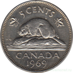 Монета. Канада. 5 центов 1969 год.