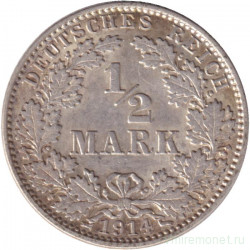 Монета. Германская империя. 1/2 марки 1914 год. (J).