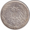 Монета. Германская империя. 1/2 марки 1914 год. (J).