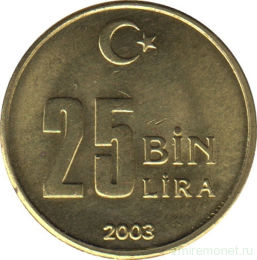 Монета. Турция. 25000 лир 2003 год.