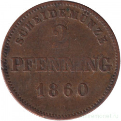Монета. Германия. Бавария. 2 пфеннига 1860 год.