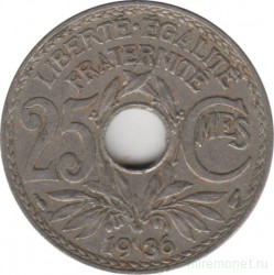 Монета. Франция. 25 сантимов 1936 год.