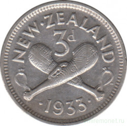 Монета. Новая Зеландия. 3 пенса 1933 год.