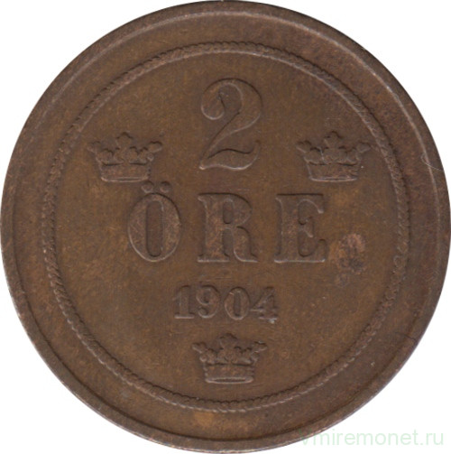 Монета. Швеция. 2 эре 1904 год.