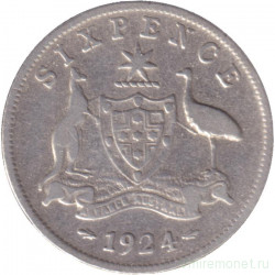 Монета. Австралия. 6 пенсов 1924 год.